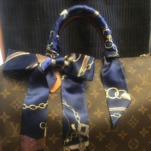 Purse scarf 2 handle covers navy blue gold link